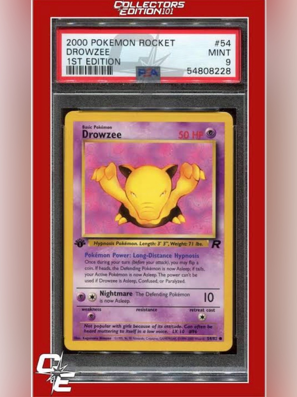 Pokemon Rocket Drowzee Trading Card - Yellow & Purple
